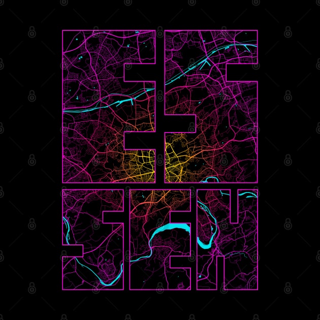 Essen, Germany City Map Typography - Neon by deMAP Studio