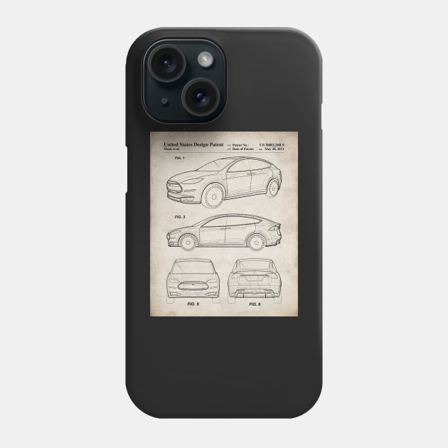 Tesla Model S Patent - Tesla Art - Antique Phone Case by patentpress