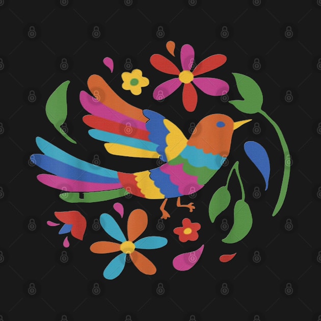 Colorful Mexican Otomi bird & flowers by bnash1001