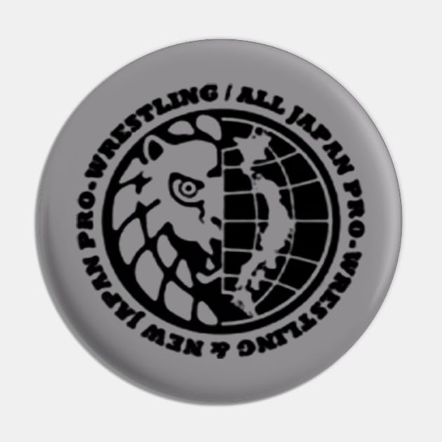 AJPW and NJPW combined Logo B&W Pin by MaxMarvelousProductions