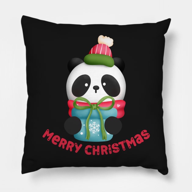 Cute Panda Merry Christmas Pillow by JanesCreations