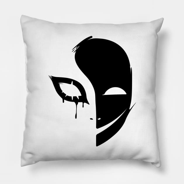 Happy Mask - Black Pillow by Darasuum