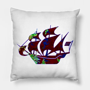 Galaxy Shores Haven Liquid Art Sailing Ship Silhouette Pillow