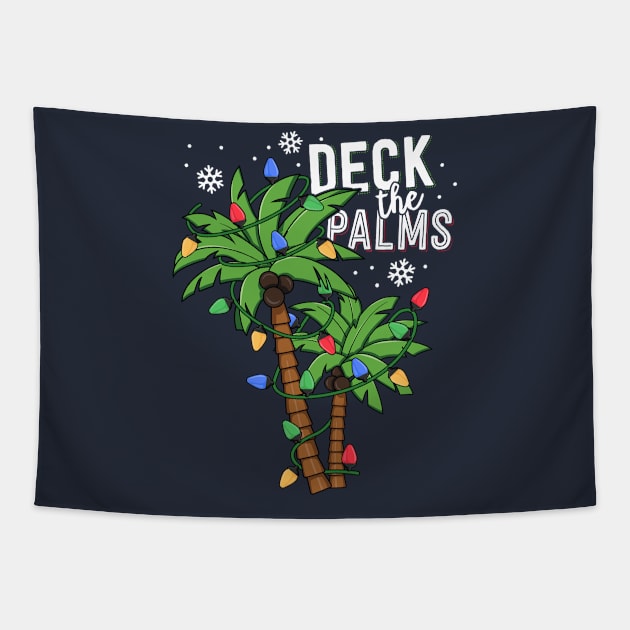 Deck The Palms Tropical Hawaii Christmas Palm Tree Lights Tapestry by 14thFloorApparel