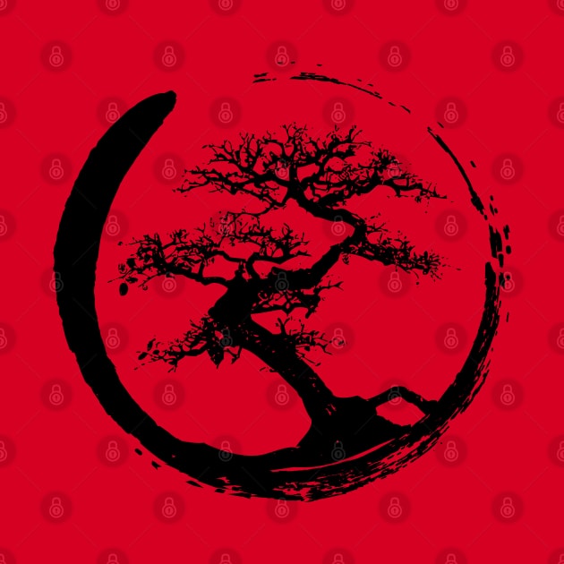 Zen Bonsai Tree in Enso Circle (black) by Elvdant