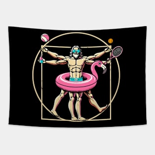 Pool Party Pink Flamingo Vitruvian Man Novelty Funny Summer Tapestry