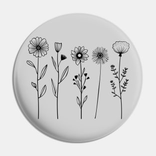 Nordic wild flowers one Line art Pin