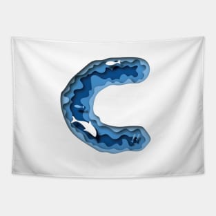 Letter C in deep water papercut design Tapestry