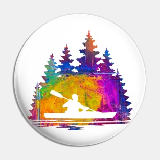 Abstract Silhouette Rainbow Pattern of a Kayaker Pin