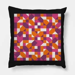 Mid Mod Crazy Squares Pink Orange Pillow