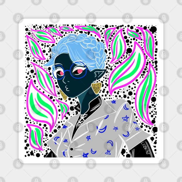 dark elf in kawaii floral magical pattern Magnet by jorge_lebeau