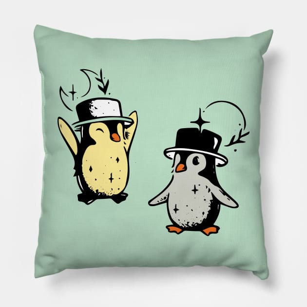 happy classy penguins Pillow by lazykitty