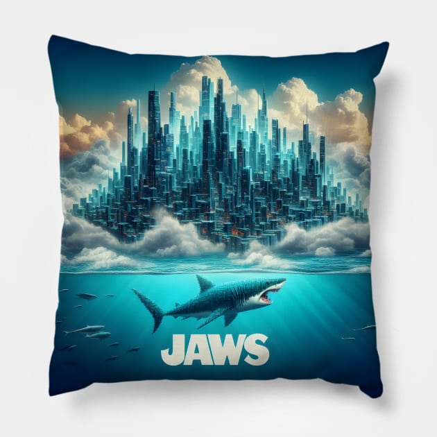 Unleash Oceanic Dread: Dive into Shark-Inspired Thrills with our Jaws-Inspired Collection! Pillow by insaneLEDP