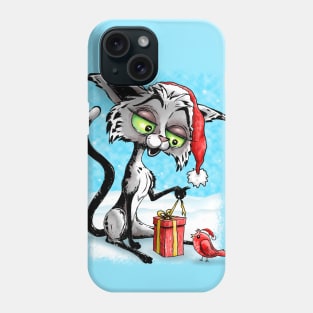Happy Cat and Bird with Christmas Gift Phone Case