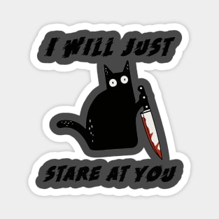 Scary black Cat with knife Halloween Funny Cat what Magnet