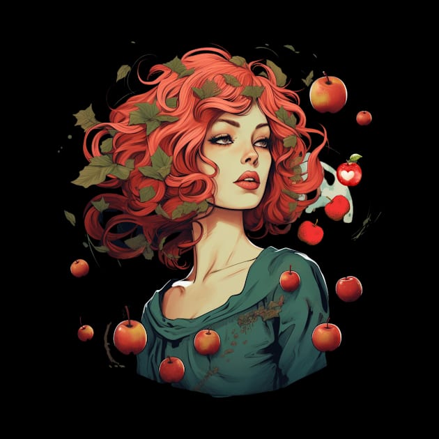 A Girl With Red Hair Surrounded by Apples Girl Who Loves Fruit by Positive Designer