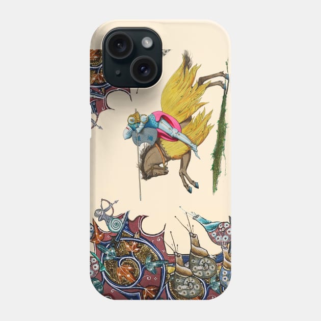 WEIRD MEDIEVAL BESTIARY WAR, KNIGHT HORSEBACK COMBATTING WITH GIANT SNAILS Phone Case by BulganLumini