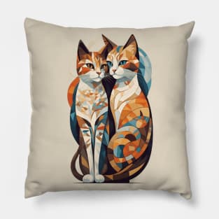 Gustav Klimt's Chromatic Feline: Colorful Cat Illustration Pillow