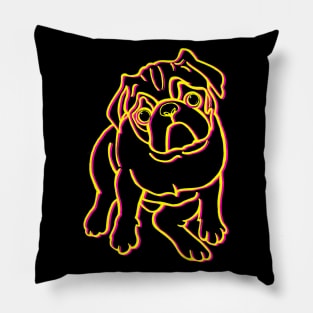 Pug Dog Black Neon Outline Pillow