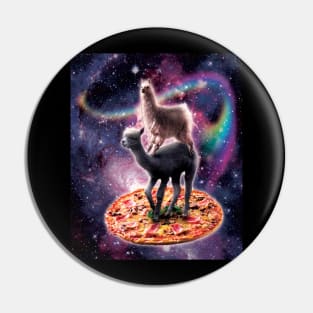 Rainbow Space Llama On Alpaca Riding Pizza Pin