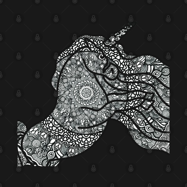Unicorn Dreams, Digital Illustration, Mandala Line Drawing by cherdoodles