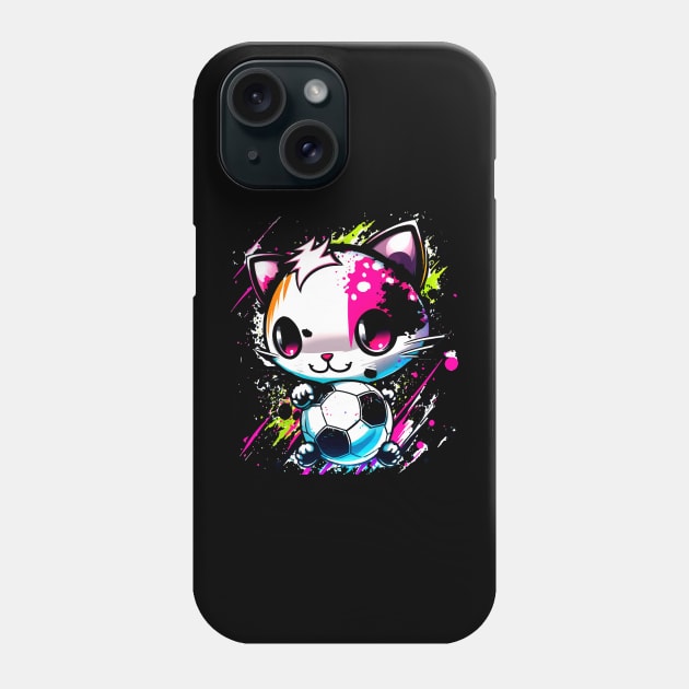 Soccer Cat Kawaii Chibi - Soccer Futball Football - Graphiti Art Graphic Paint Phone Case by MaystarUniverse