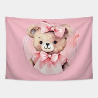 Cute Teddy Bear Baby Girl With A Pink Bowtie Tapestry