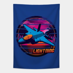 Neon Retro F-35 Lightning Tapestry