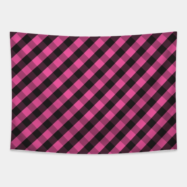 Dark Pink and Black Check Gingham Plaid Tapestry by squeakyricardo