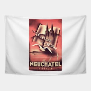 Neuchatel, Switzerland - Vintage Travel Poster Design Tapestry