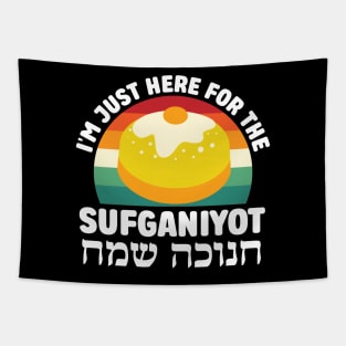 Funny Here for the Sufganiyot Hebrew Happy Hanukkah Tapestry