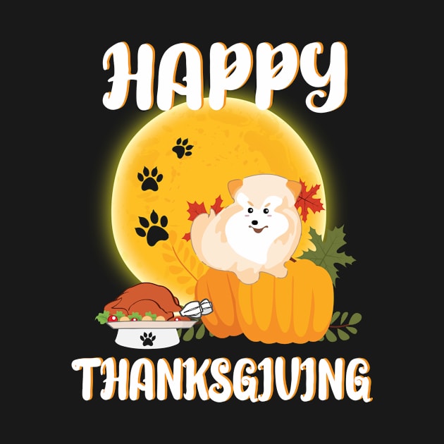 Pomeranian Seeing Turkey Dish Happy Halloween Thanksgiving Merry Christmas Day by Cowan79