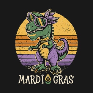 vintage sunset color dino Mardi Gras T-Shirt