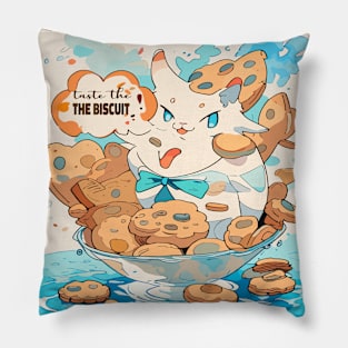 taste the Biscuit funny anime style cat illustration meme gift Pillow