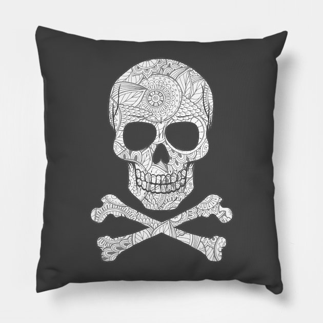 Pattern Skull with Cross Bones Pillow by Alema Art