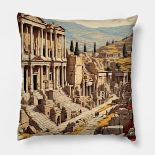 Ephesus Turkey Vintage Retro Travel Tourism Pillow