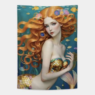 Gustav Klimt's Nautical Nymph: Inspired Mermaid Masterpiece Tapestry