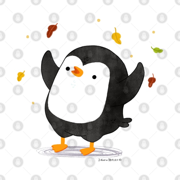 Penguin having fun with autumn leaves by thepenguinsfamily