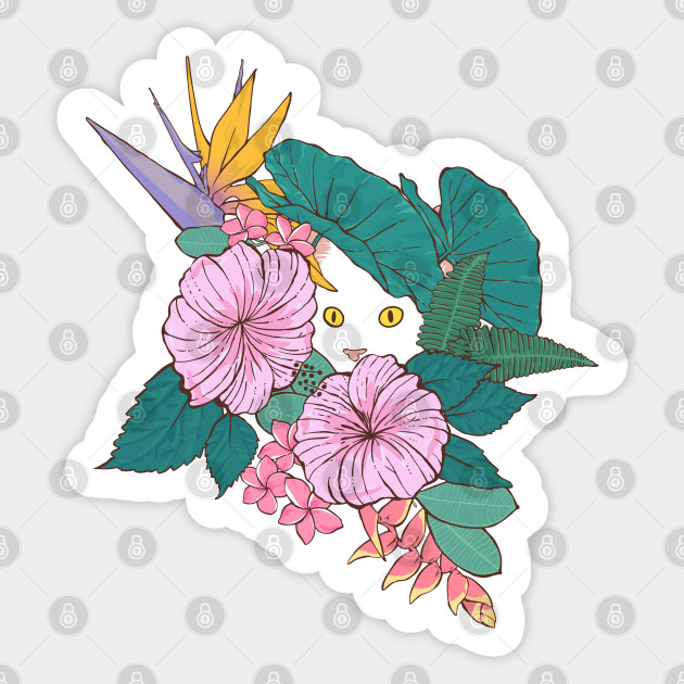 Hibiscus Cat Sticker Teepublic