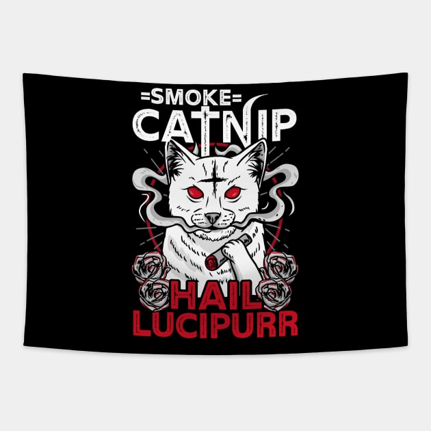 Smoke Catnip Hail Satan - Satanic Cat Symbols Gift Tapestry by biNutz