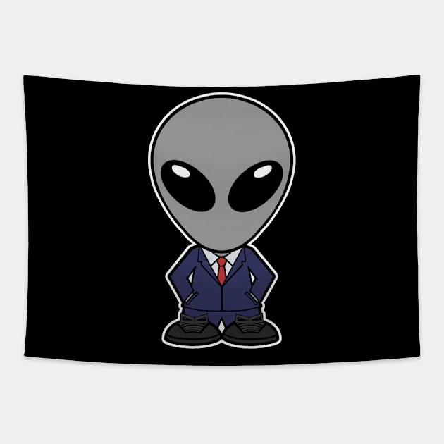 Gray Alien Extraterrestrial In Suit Tapestry by SpaceAlienTees