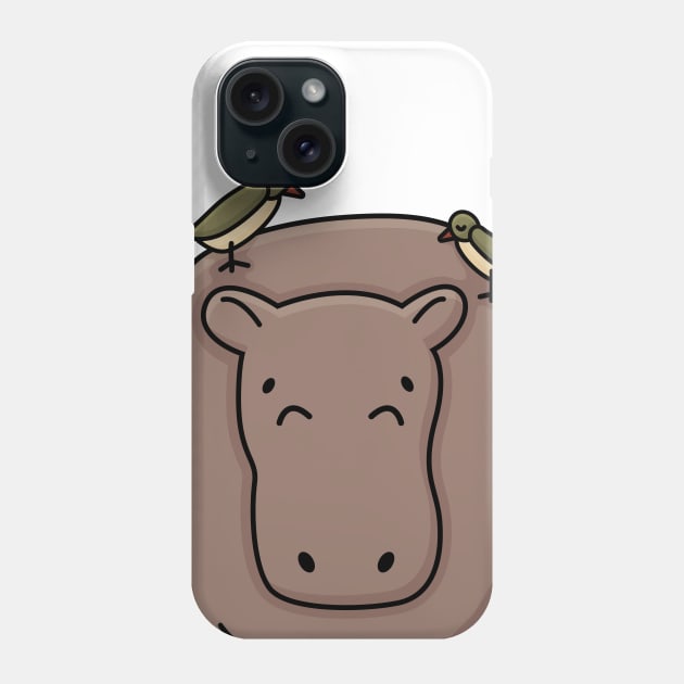 Brown outline cartoon gray kid hippo stands on the ground Phone Case by essskina