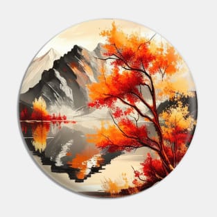 Colorful Autumn Trees with Mountain Lake Pin