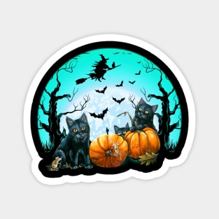 Back Cat And Pumpkin in The Moon Halloween Magnet