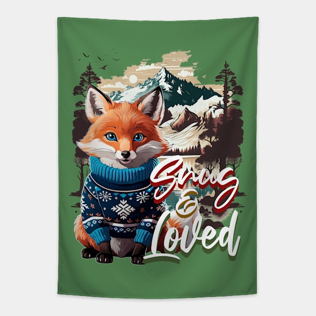 Christmas Fox Wearing Xmas Sweater Snug & Loved Funny Fox Tapestry by alcoshirts