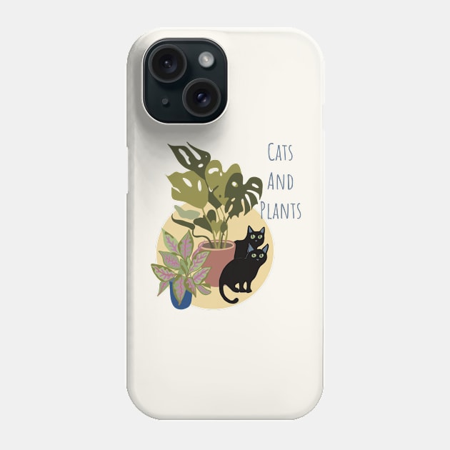 Two Black Cats With Plants Phone Case by Janpaints