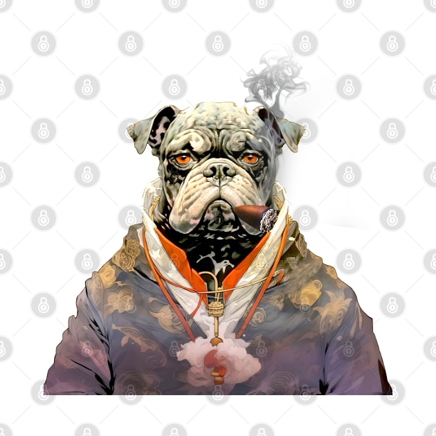 Cigar Smoking Bulldog: Nothing Bothers Me When I'm Smoking a Cigar on a light (knocked out) background by Puff Sumo