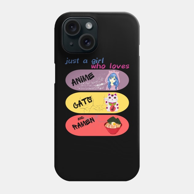 anime girl character, cats and ramen Phone Case by Love My..