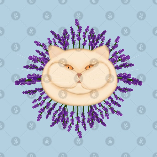 Lavender cat. Cute cat with flowers by KateQR