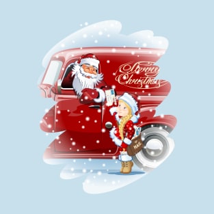 Cartoon retro Christmas van with Santa Claus T-Shirt